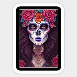 Sugar Skull Art - Traditional Mexican Sugar Skull Girl Sticker